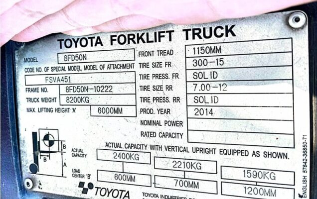 Xe nâng dầu 2.4 tấn Toyota 8FD50N-10222